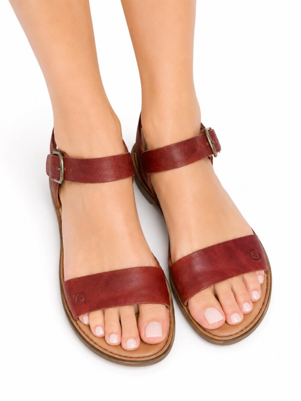 Born Selway Women's Red Leather Flat Sheikh Sandals with Ankle Strap Size 8M